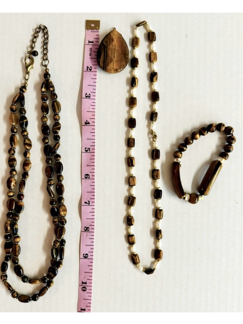 Vintage 4 PIece Hand Crafted Brown Tiger Eye jewelry lot.